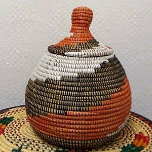 Large Lidded Hand Crafted African Basket Hand Woven